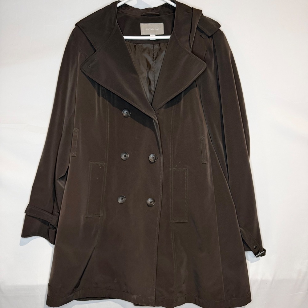 Croft & Barrow Womens Brown Double Breasted Trench Coat Removable Hood Large